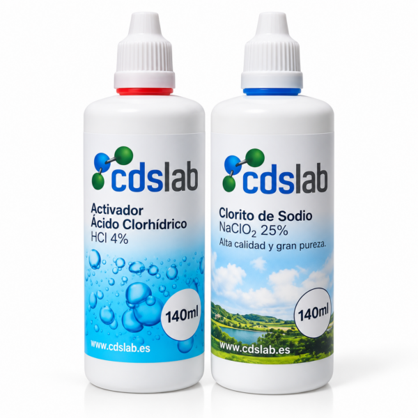 Kit de clorito de sodio al 25 % y activador HCl al 4 % CDSLAb, dos botellas de 140 ml