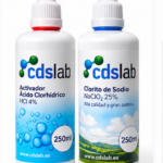 CDSLAb 250 ml sodium chlorite kit with 25% sodium chlorite and 4% HCl activator, front view