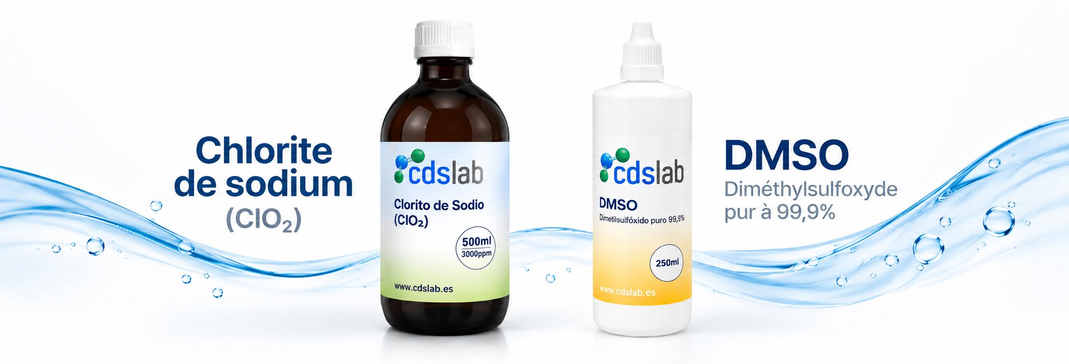 Chlorite de sodium et DMSO dans des vagues bleues