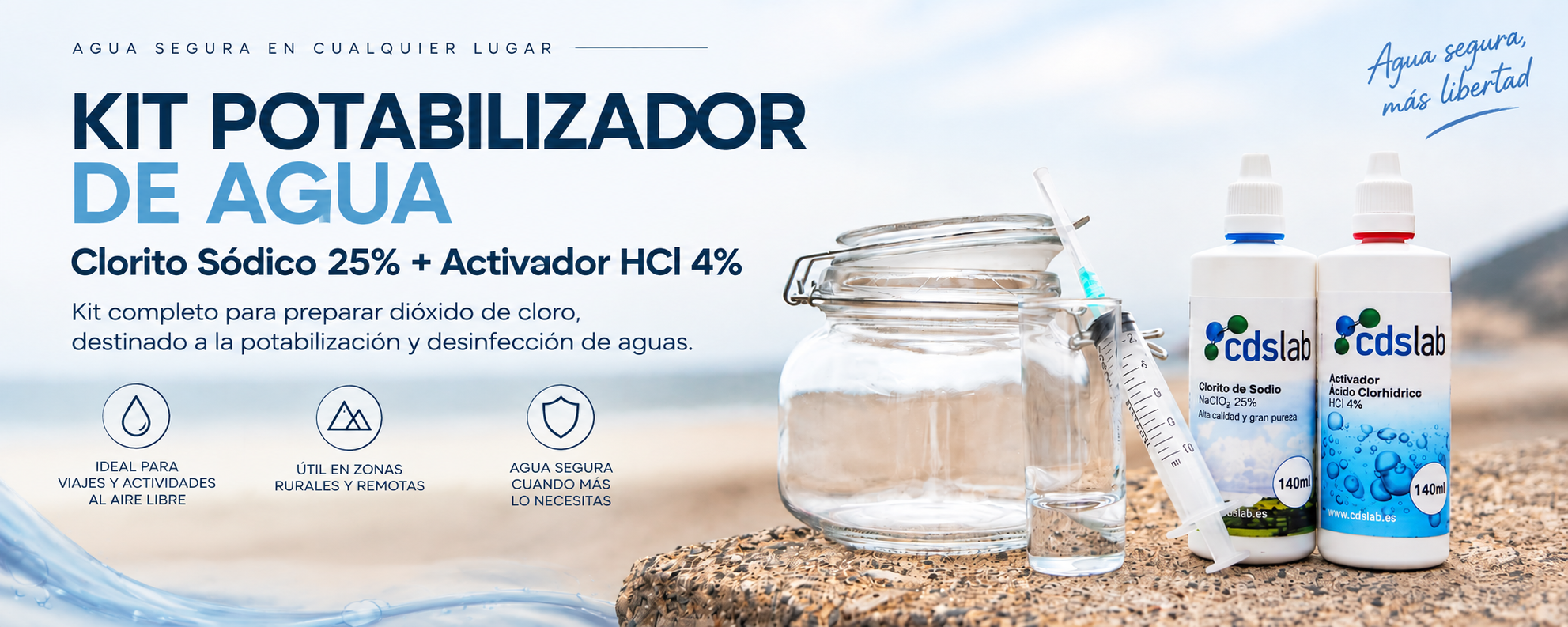 Kit potabilizador de agua con clorito sódico 25% y activador HCl 4%